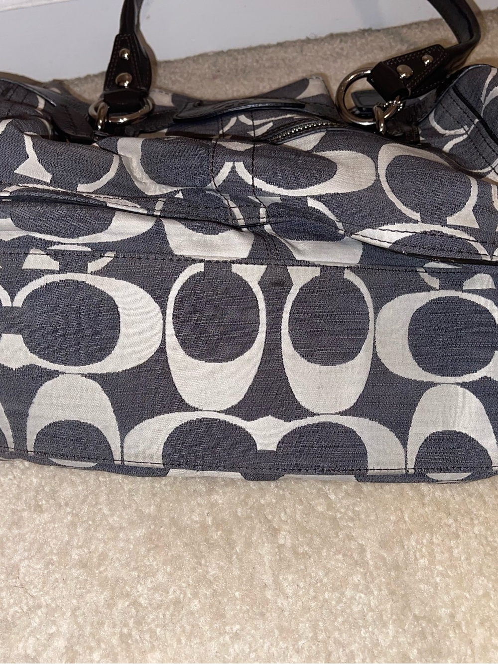 Coach Gray and Cream Signature Shoulder Bag